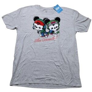 Mens XL Disney Mickey Minnie Shirt Gray Stay Connected Gaming Funko Pop NEW